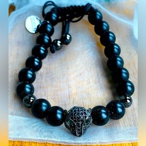 Effy Bracelet Lava Stone with Panther Rhinestone Charm